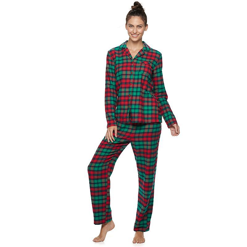 Juniors' Jammies For Your Families Red Plaid Notch Family Flannel Pajamas, Women's, Size: XS, Med Green | Kohl's