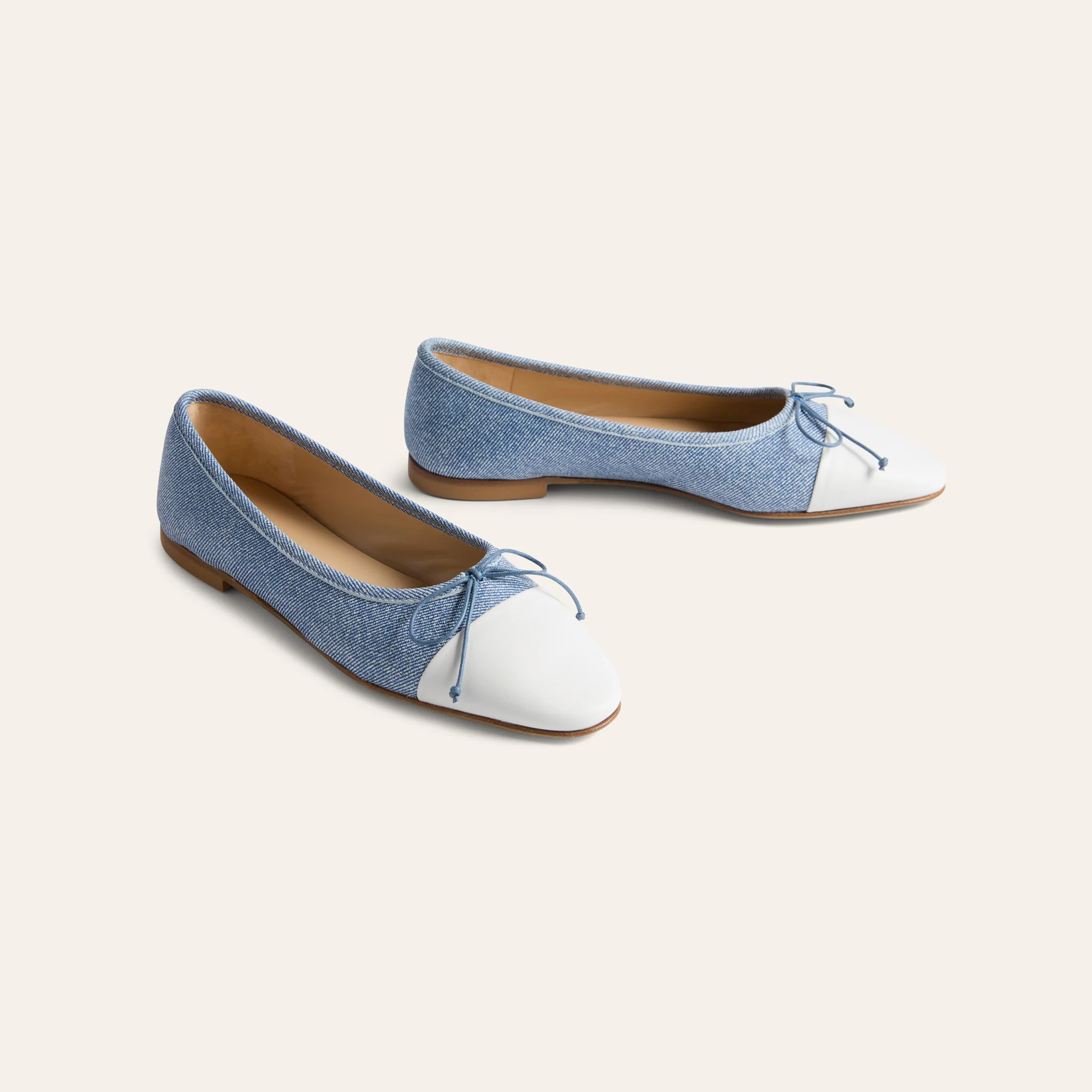 Como Italian Leather Ballet Flats in Denim Ivory | A. Soliani | A.Soliani