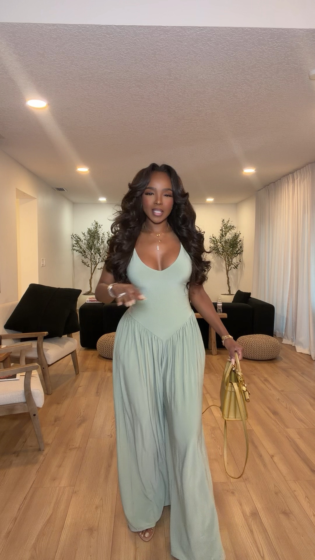 Scroll to shop this effortless flowy look 💚

This sage green wide-leg jumpsuit is the definition of easy elegance—super flattering through the top with that flowy movement on the bottom that makes it feel elevated but still comfortable.

Perfect for brunch, vacations, dinners, or an effortlessly chic everyday look.

📏 Measurements: 5’4”, 140 lbs, 34D bust, 27” waist, 40” hips

Follow me on Instagram and YouTube @kirasfashionfinds