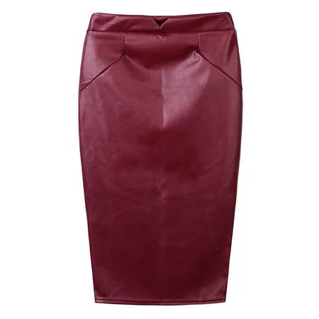 Europe Women Skirt PU Leather Solid Color Midi Pencil Skirts OL Casual Slim Clubwear Burgundy | Walmart (US)