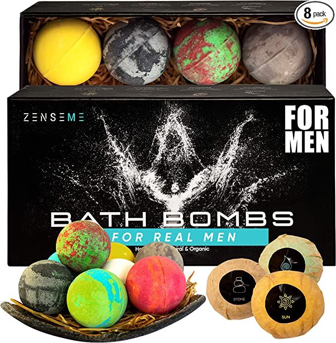 Bath Bombs for Men, Gift Set of 8 Scented Organic Handmade Bath Bombs of 2.5 oz with Natural Esse... | Amazon (US)