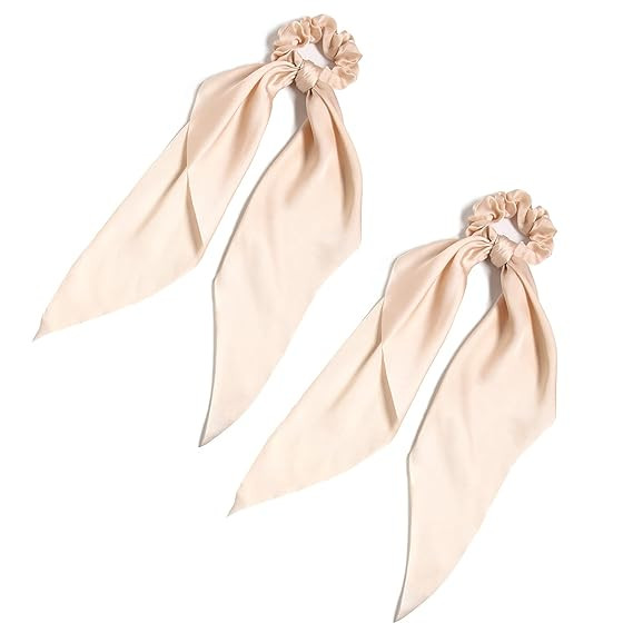 Hair Scarf Scrunchies for Women, LFOUVRE Scarf Scrunchies, 2pcs Knotted Scarf Hair Ties for Girls... | Amazon (US)