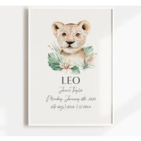 Nursery Print, Safari Animal Wall Art, Lion Cub, Personalised, Birth Details, Baby, Boys Room Decor, Prints, New Baby Gift | Etsy (US)