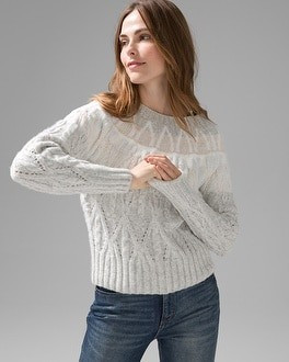 Cable Knit & Lurex Bateau Sweater | White House Black Market