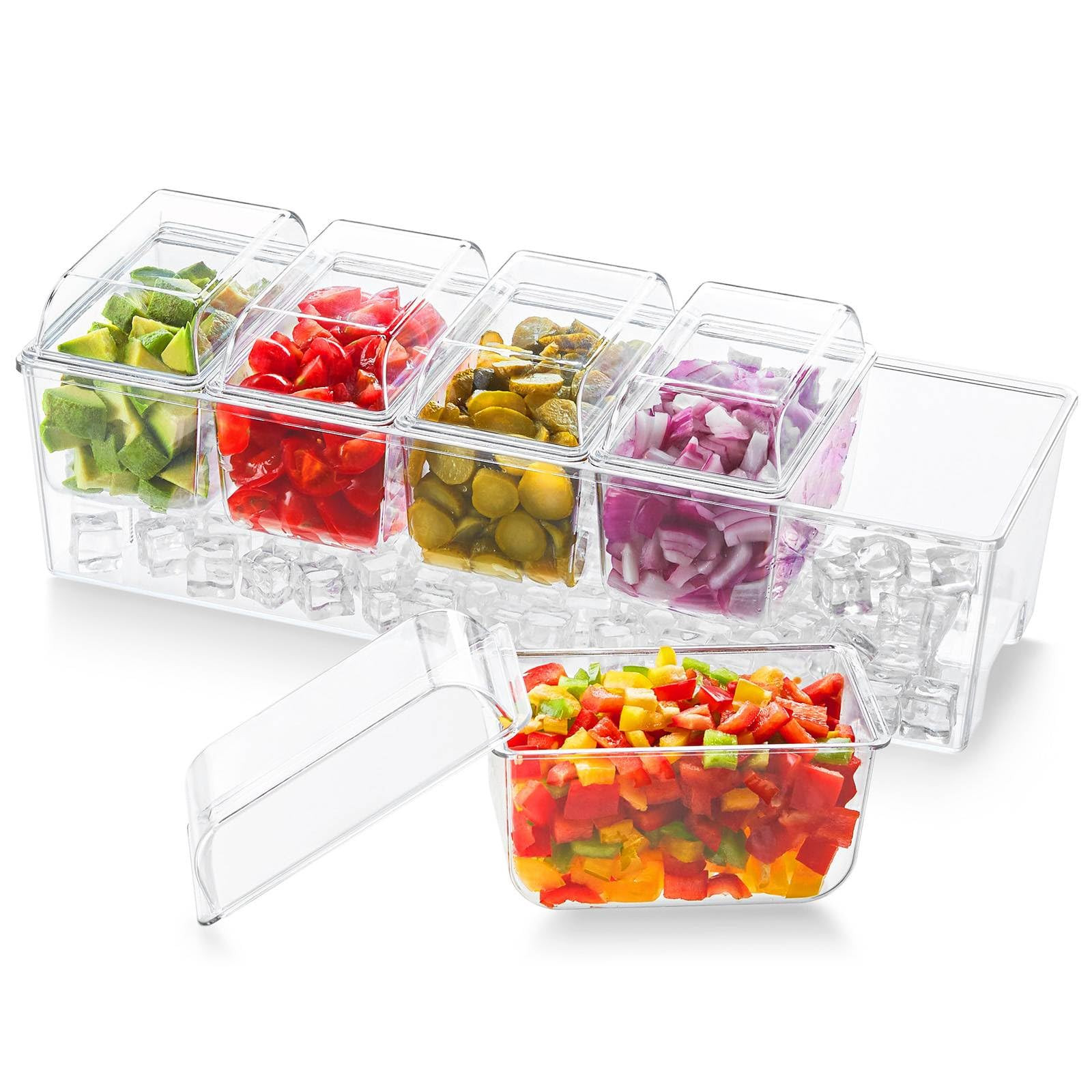 Lifewit Ice Chilled Condiment Caddy with 5 Containers(2.5 cup), Condiment Server with Separate Li... | Amazon (US)