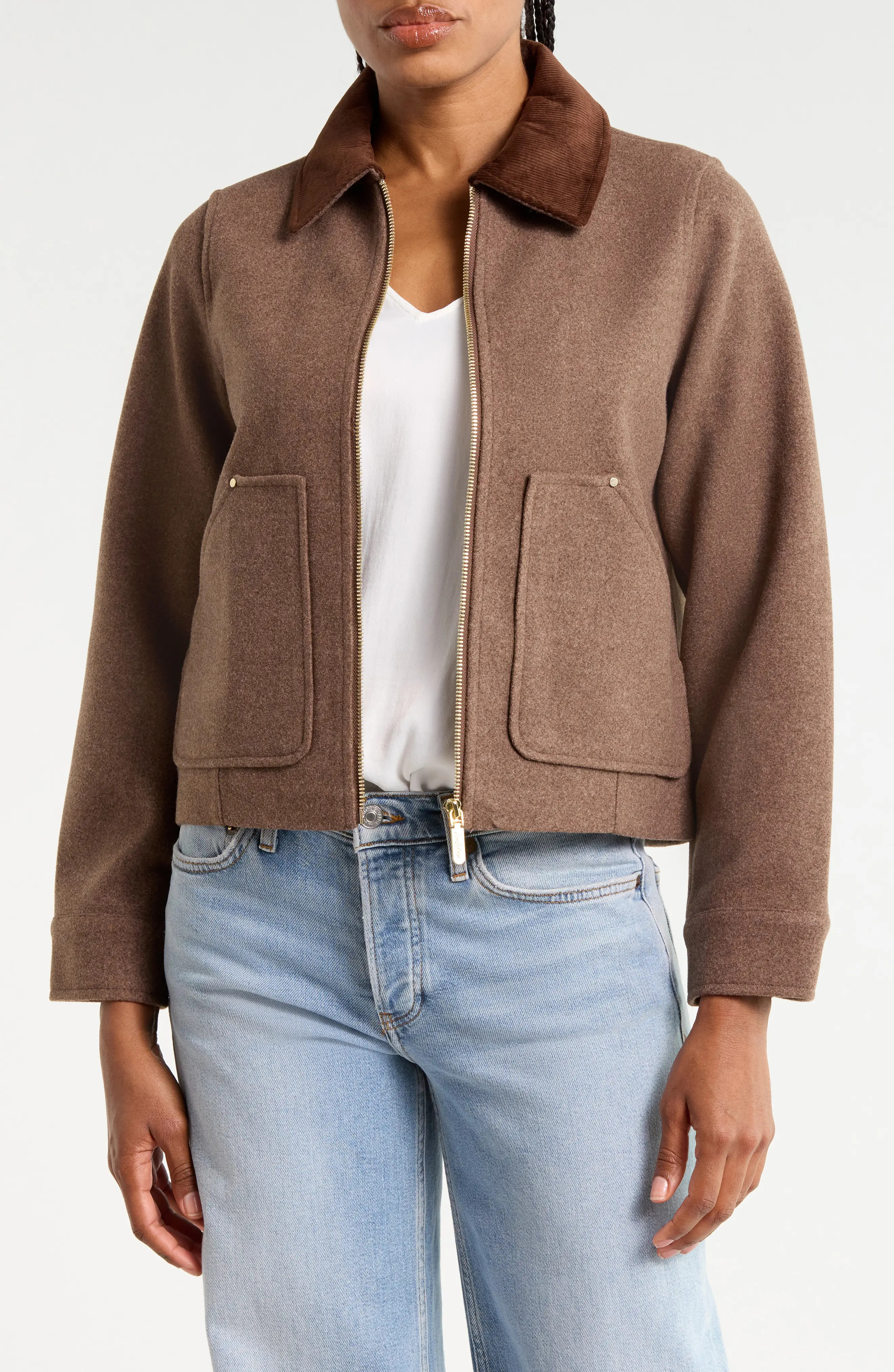 Sam Edelman Corduroy Collar Wool Blend Jacket in Mink at Nordstrom Rack, Size Medium | Nordstrom Rack