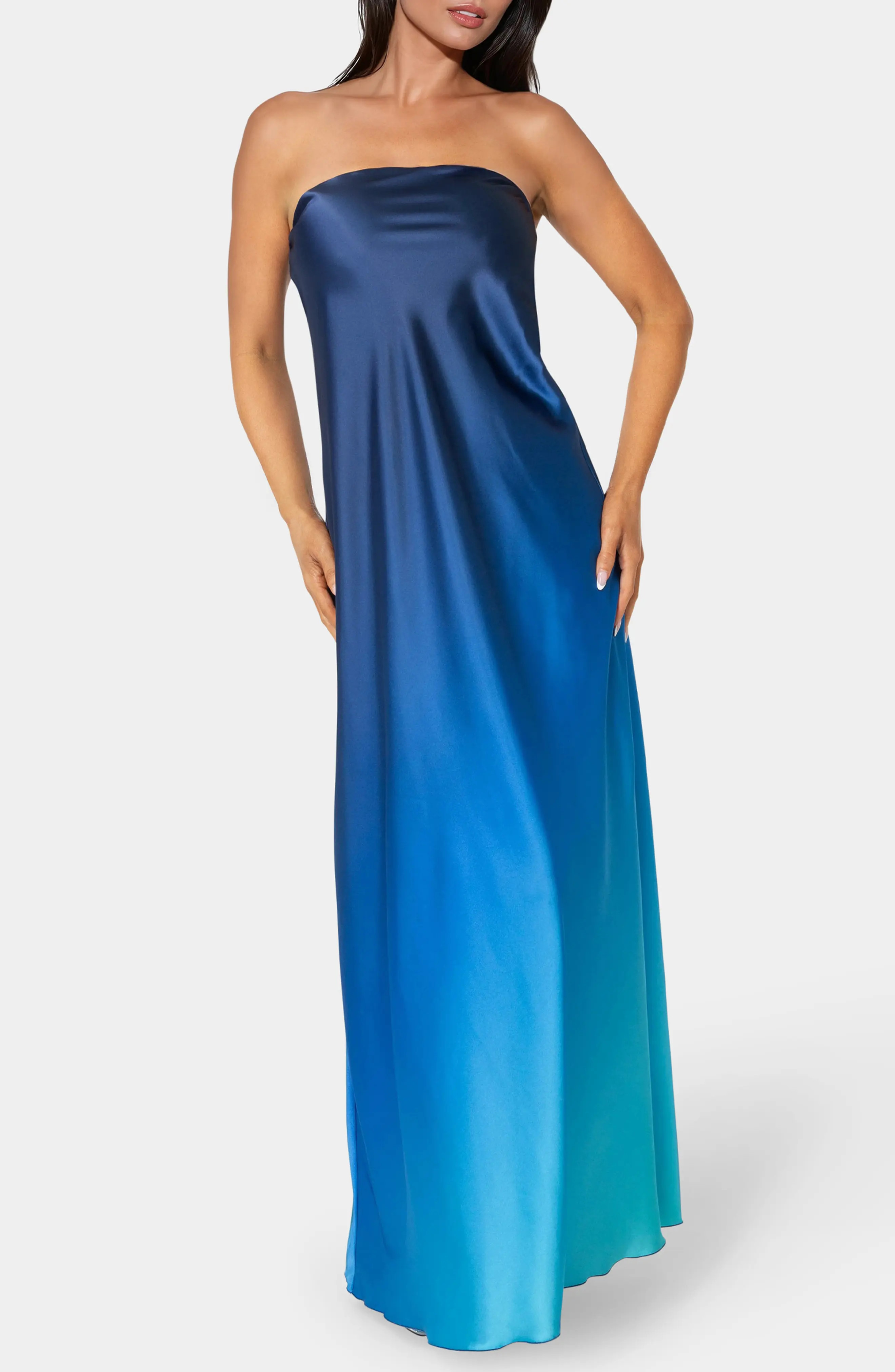 Satin Ombr\u00e9 Strapless Maxi Dress (Women) | Nordstromrack | Nordstrom Rack
