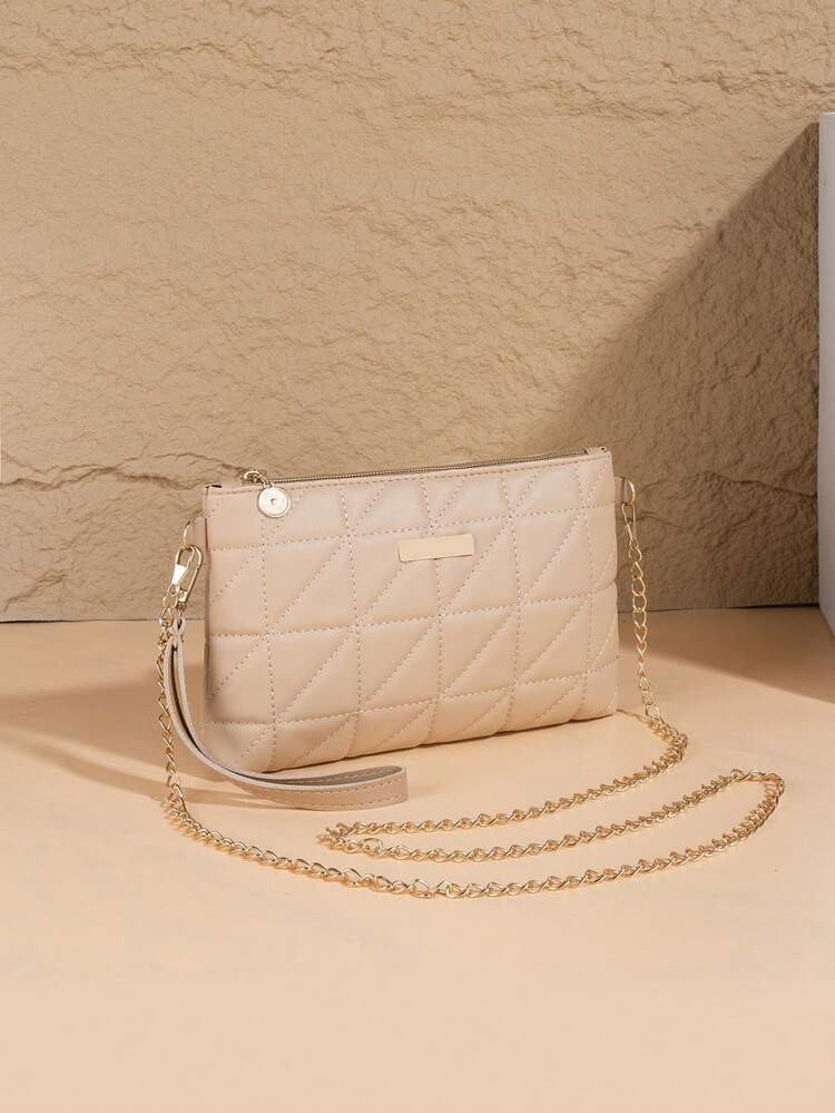 1pc PU Quilted Minimalist Clutch Bag With Metal Chain Shoulder Strap, Coin Purse, Wristlet, Suitable For Women & Girls, Suitable For Dinner, Party, Shopping, Commuting, Travel, Vacation And Other Occasions | SHEIN