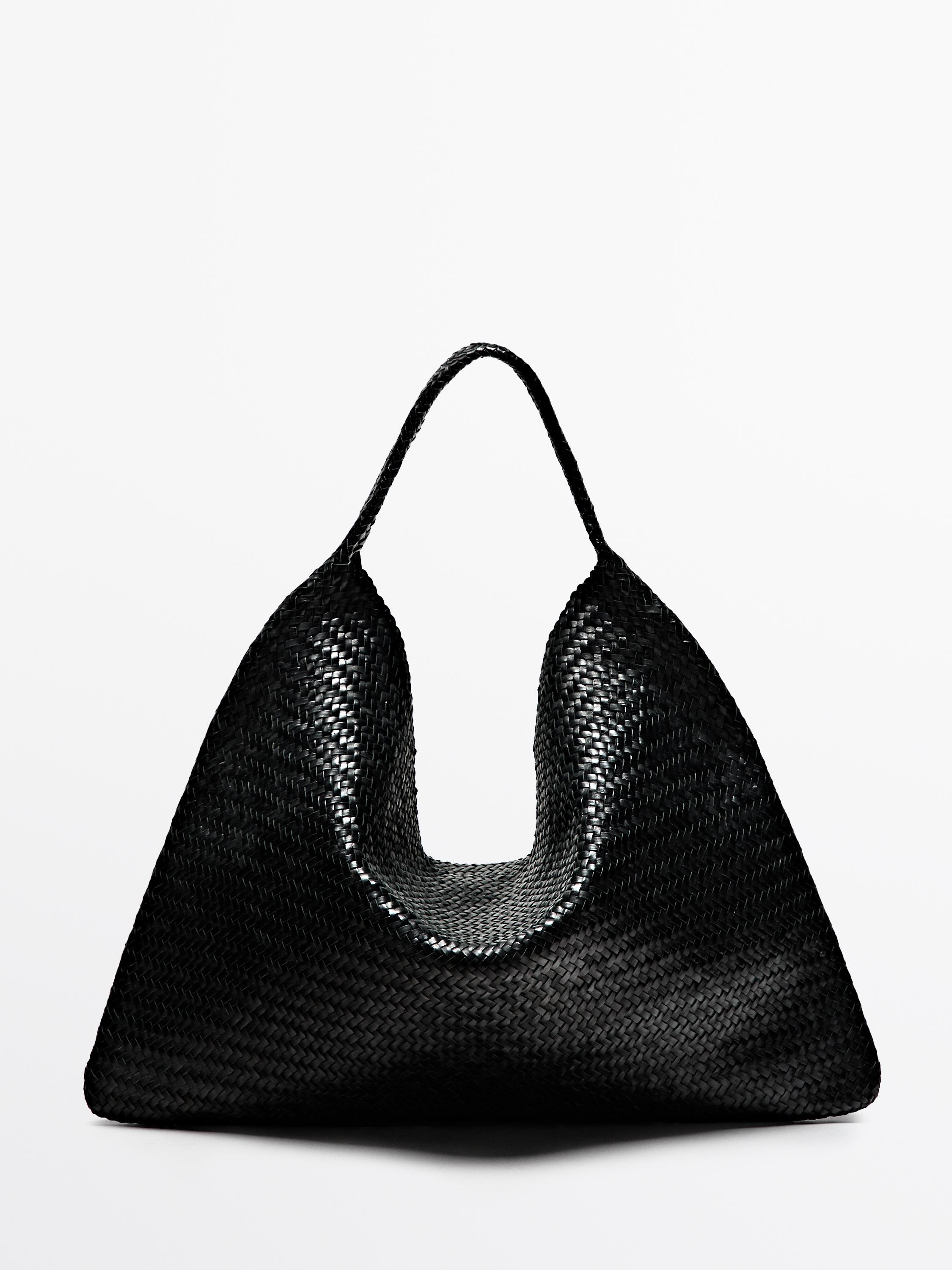 Nappa leather woven maxi tote bag | Massimo Dutti UK