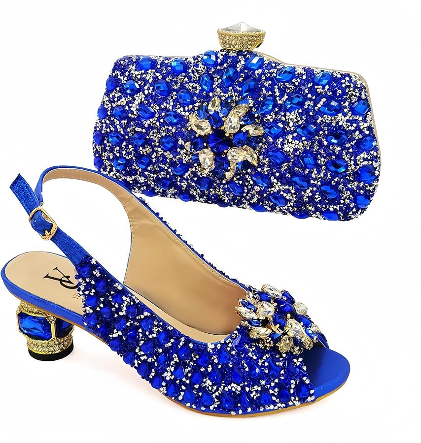 Women Shoes and Bag Set for Evening Party Wedding Italian Style High Heels African Decorated with Rhinestone | Amazon (US)