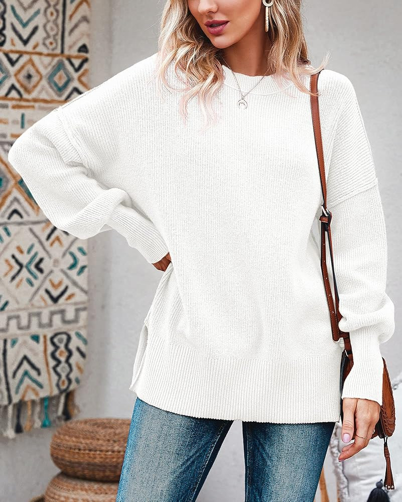 Imily Bela Womens Oversized Tunic Sweaters Fall Slouchy Long Sleeve Ribbed Knit Side Slit Pullover J | Amazon (US)