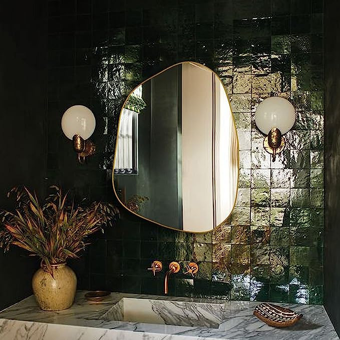LVNGD Irregular Mirror Wall Decor Asymmetrical Mirror Aesthetic Wall Mirror (Gold) | Amazon (US)