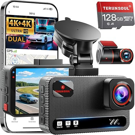 4K+4K Dash Cam Front and Rear, Free 128GB Card Included, 5.8GHz WiFi Dash Camera for Cars, Built-... | Amazon (US)