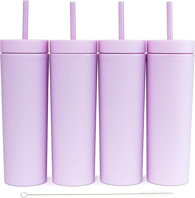 STRATA CUPS Lilac Skinny Tumblers with Lids and Straws (4 pack) - 16oz Matte Pastel Colored Acryl... | Amazon (US)