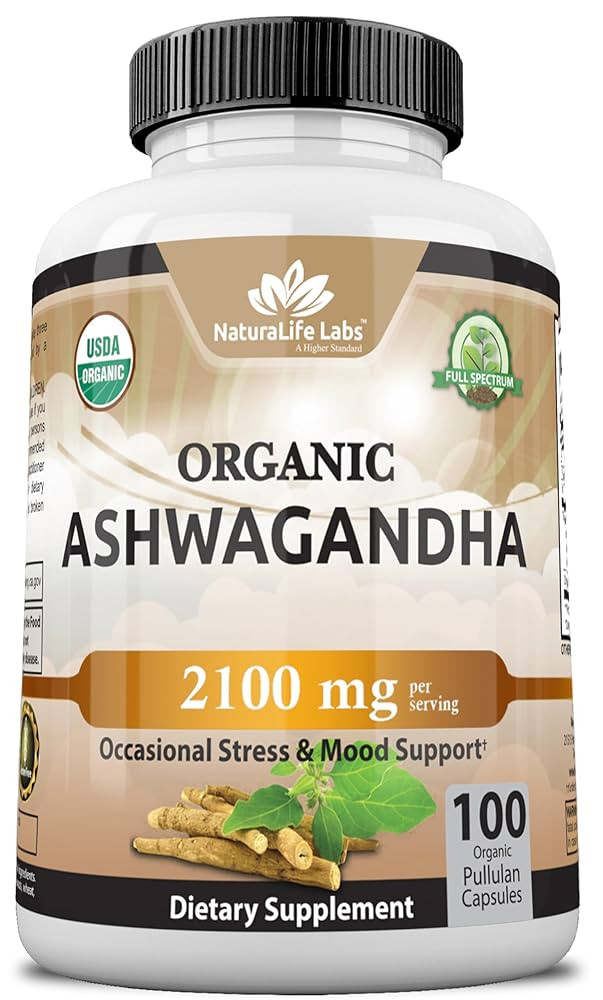 Organic Ashwagandha 2,100 mg - 100 Veggie Capsules Pure Organic Ashwagandha Powder and Root Extra... | Amazon (US)