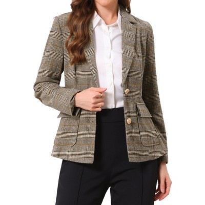 INSPIRE CHIC Women's Notched Lapel Long Sleeves Faux Suede Elbow Patches Single Breasted Blazer Small Brown | Target