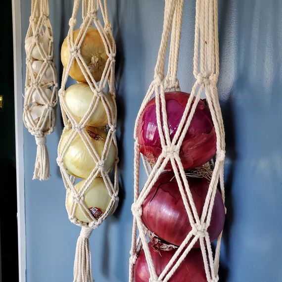 Macrame Produce Bags SET of 3 Sizes Fruit Baskets Boho | Etsy | Etsy (US)