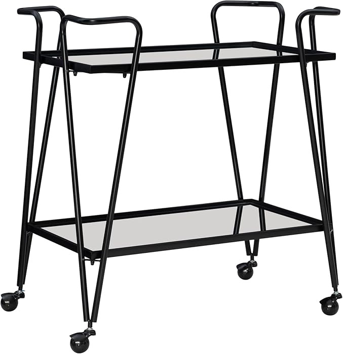 Gina Black Mid Century Bar Cart with Mirrored Shelves by Linon | Amazon (US)