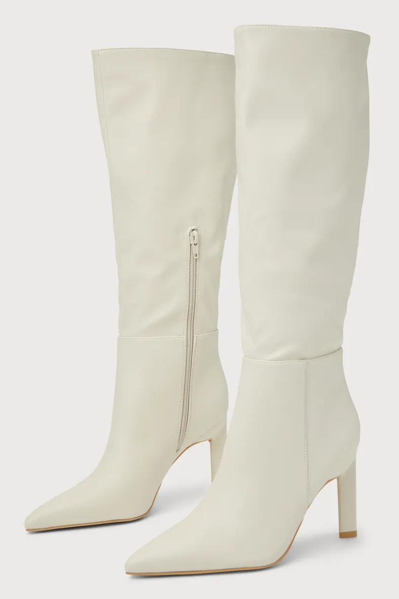 Olivet Cream Pointed-Toe Knee-High Boots | Lulus (US)