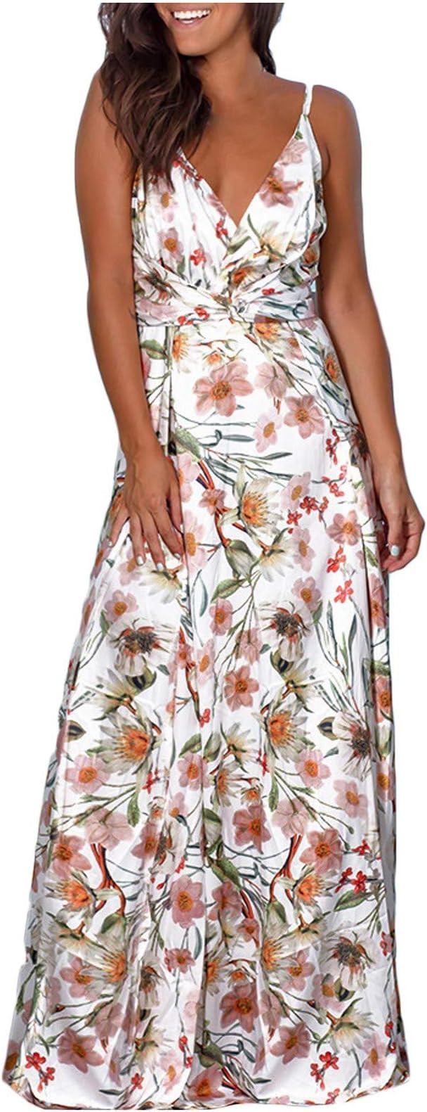 Yuab Beach Sundress Long Party Sexy Backless Maxi Women Floral Boho Evening Dresses Women's Dress... | Amazon (UK)