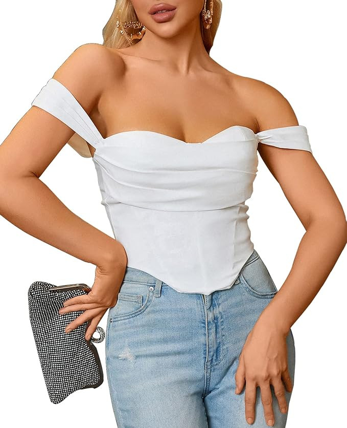 Parthea Off Shoulder Corset Top Push up Boned Ruched Cute Bustier Party Blouse for Women fashion ... | Amazon (US)