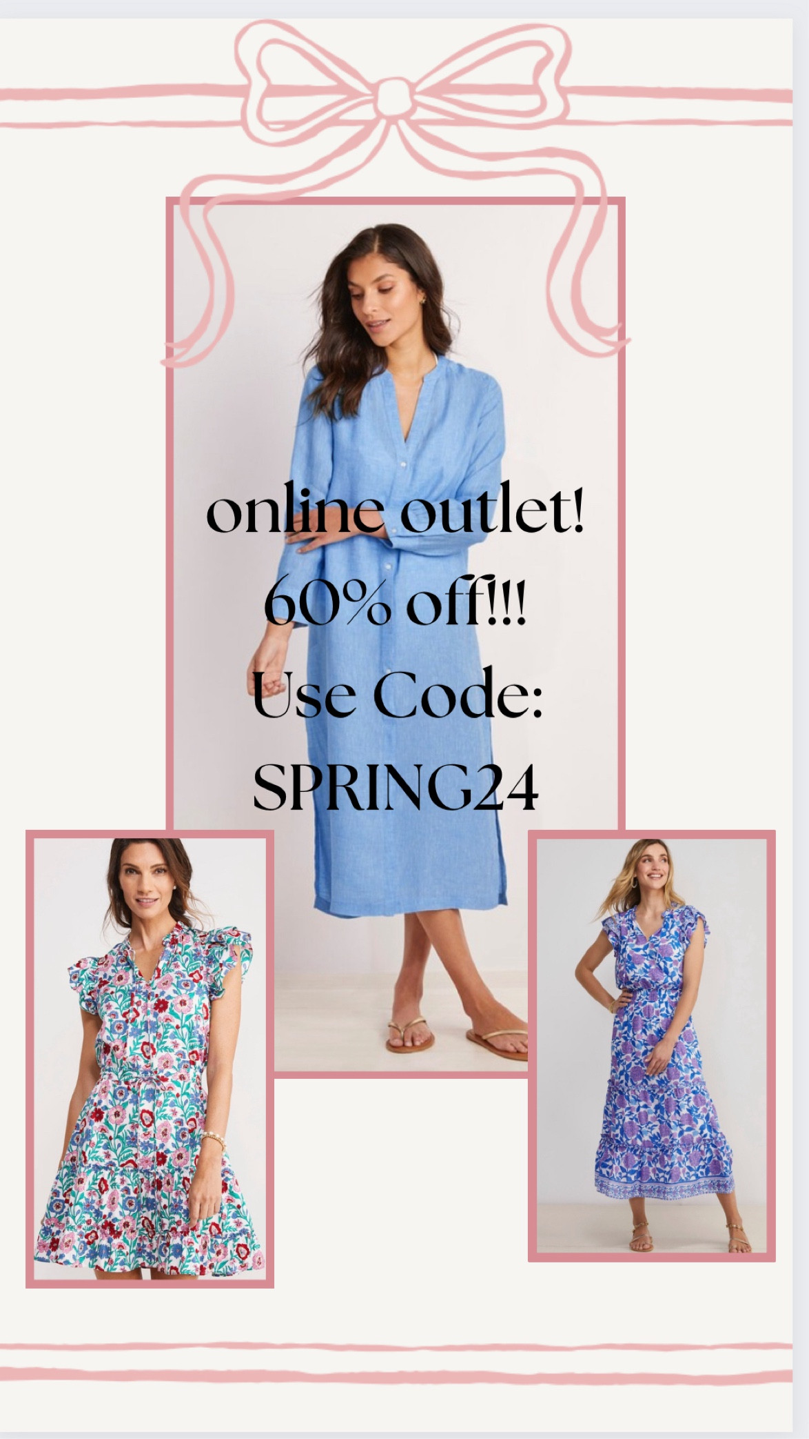 Online outlet sale!  60% off! Use code SPRING24

#LTKsalealert #LTKfindsunder100 #LTKfindsunder50