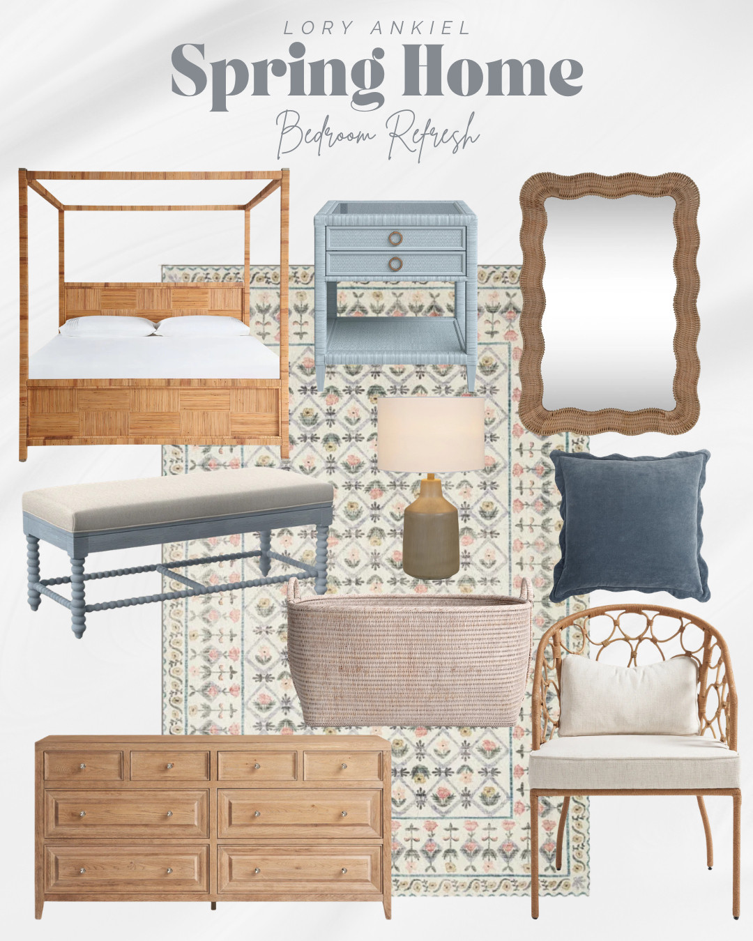 Bedroom Refresh - Spring Time Edition! 


spring area rug, scalloped pillow, scalloped mirror, pastels, wicker, rattan 

#springbedroom #bedroominspo #bedroommoodboard 

 #LTKSeasonal #LTKHome #LTKWedding
