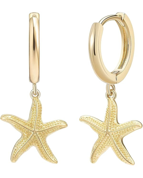 SANNYRA Huggie Earrings for Women - 14K Gold Plated Beach Sea Drop Dangle Earrings - Starfish But... | Amazon (US)