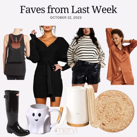 A few of your faves from last week
Sweater Wrap Dress Faux Leather Shorts Satin Pajamas Towel Warmer Hunter Boots Natural Charger Placemats Ghost Mug Longchamp Backpack

#LTKstyletip #LTKfindsunder100 #LTKhome