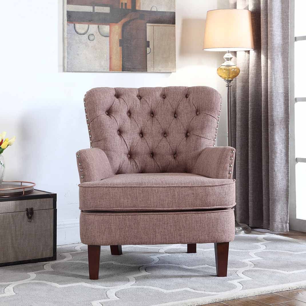 Button Tufted Accent Chair with Nailhead, Brown Color - Walmart.com | Walmart (US)