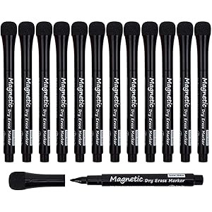 LivDeal Magnetic Dry Erase Markers - Fine Tip, Black Color, 12 Pack, Low Odor Whiteboard Markers for | Amazon (US)