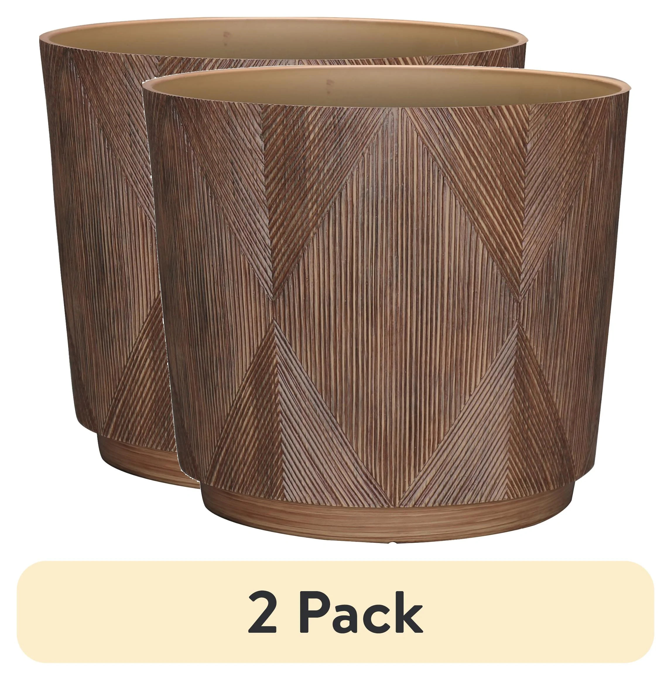 (2 pack) Better Homes & Gardens Hudson Brown Resin Planter, 15.7in x 15.7in x 13.8in | Walmart (US)