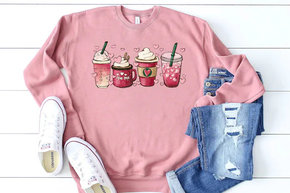 Valentine Coffee Heart Sweatshirt, Womens Cute Valentine Shirt, Coffee Love Sweatshirt, Women Val... | Etsy (US)