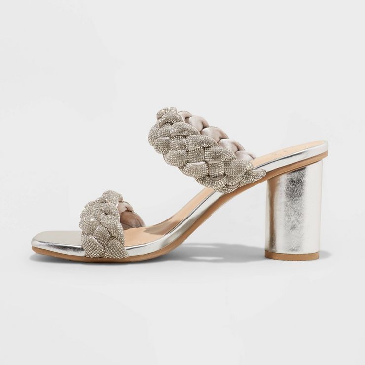 Women's Basil Rhinestone Mule Heels - A New Day™ Silver | Target