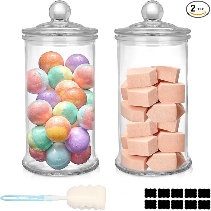 2 Pack Glass Apothecary Jars with Lids, 32oz Clear Bathroom Accessories Canisters Storage Organiz... | Amazon (US)