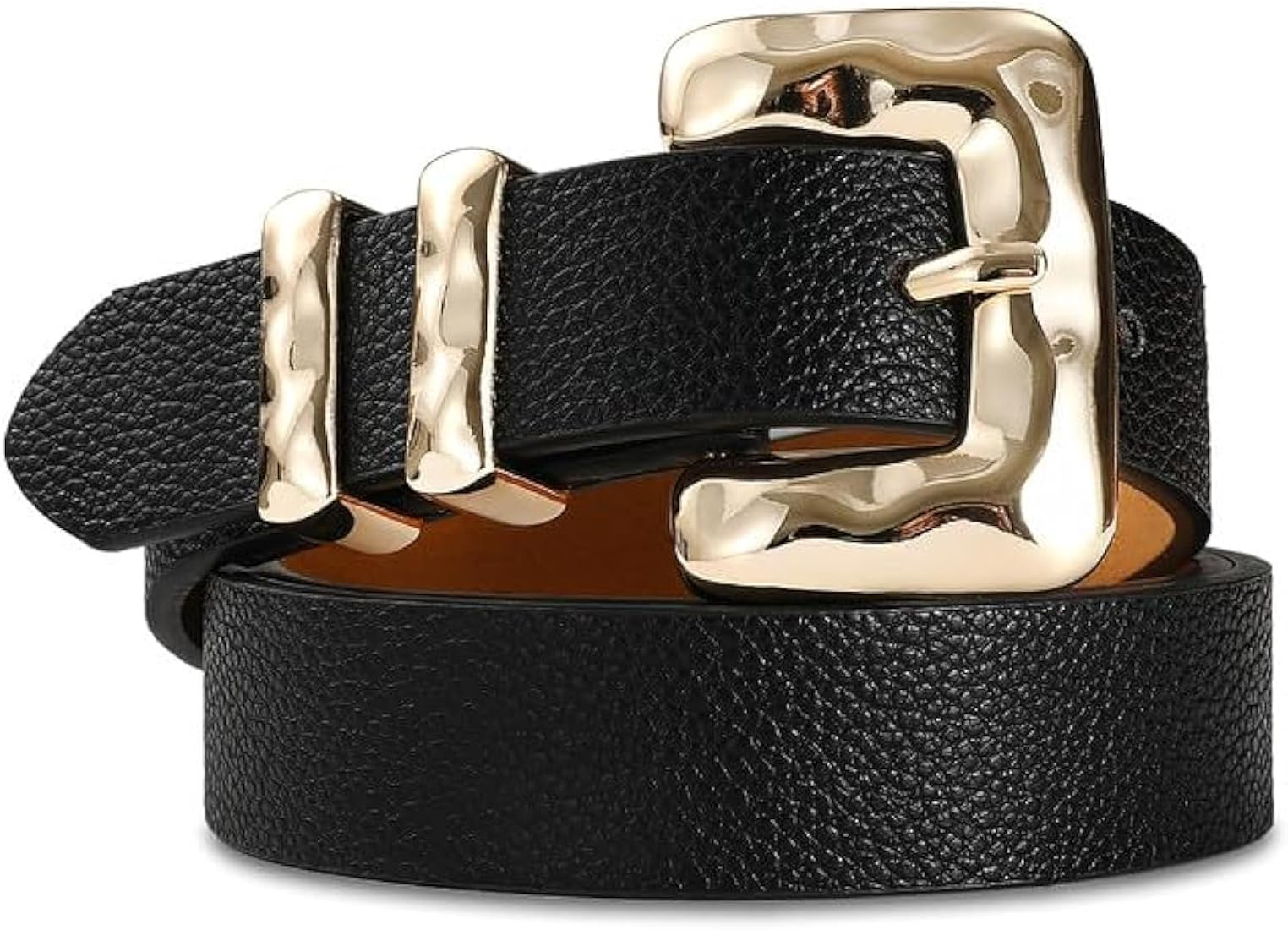 Women Black Skinny Belt With Gold Square Buckle Casual Fashion Belts for Jeans Dresses | Amazon (US)