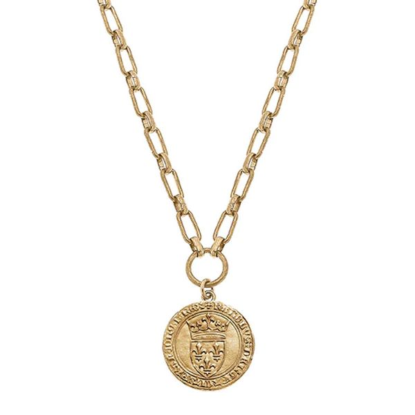 CANVAS Style x MaryCatherineStudio French Coin Pendant Necklace in Worn Gold | CANVAS