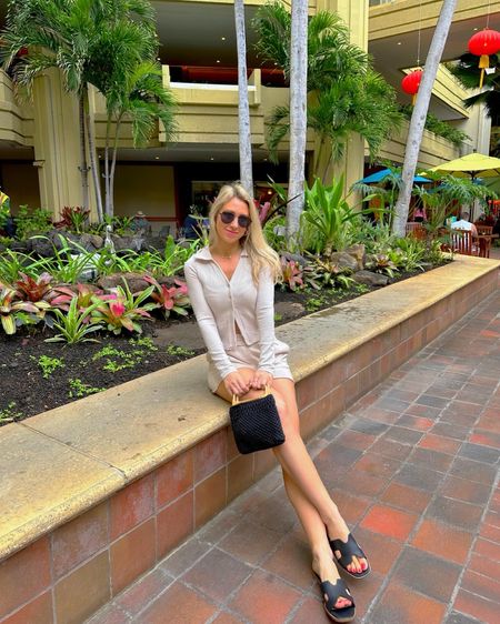 I sized down one in the shorts. The shoes fit true to size. I own them in black and in white! The tan is also cute! My shades are only $15! #springstyle #casualstyle #casualoutfit #springshorts #springshoes #slides #sandals 

#LTKfindsunder50 #LTKshoecrush #LTKfindsunder100