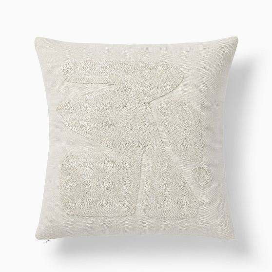 Embroidered Modern Abstract Pillow Cover, 20X20, Alabaster | West Elm (US)