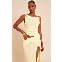 Lemon Chiffon Ruched Frill Long Top | PrettyLittleThing US