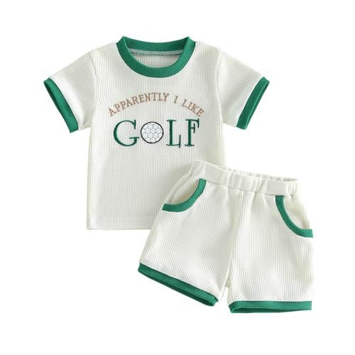 Fabuyau Toddler Baby Boy Golf Outfit Waffle Knit Short Sleeve Letter Embroidery T-Shirt Tops Shorts Set 2Pcs Summer Clothes (Golf Sport Khaki, 6-12 Months) | Amazon (US)