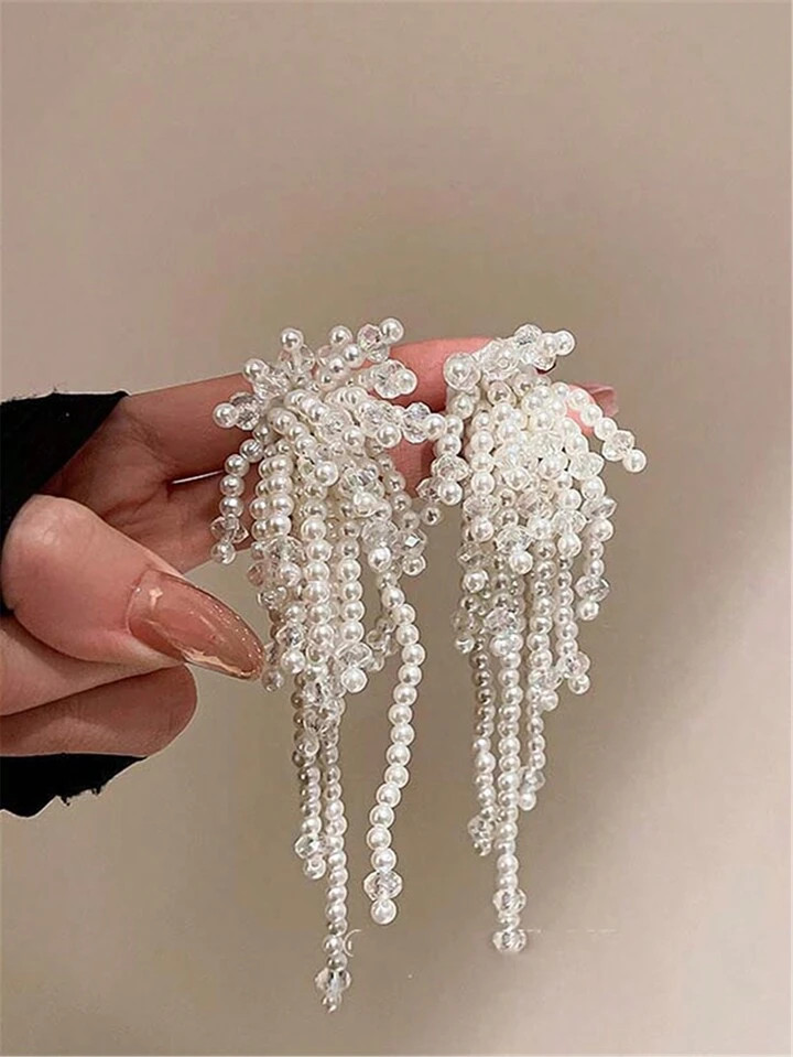 1 paire Boucles d'oreilles à franges de perle faites à la main pour femmes, accessoires mode ex... | SHEIN