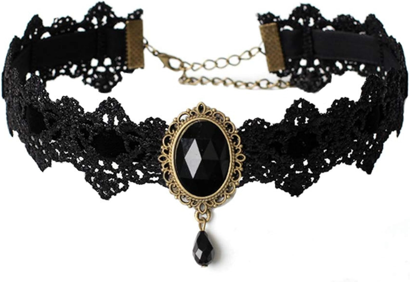 Youniker Retro Handmade Choker Necklace for Women Gothic Black Lace Necklace for Halloween Punk Cost | Amazon (US)