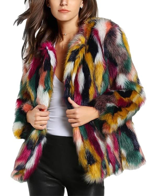 Gihuo Women’s Multicolor Faux Fur Coat Winter Warm Gradient Color Outwear Jacket Fall Shaggy Fu... | Amazon (US)