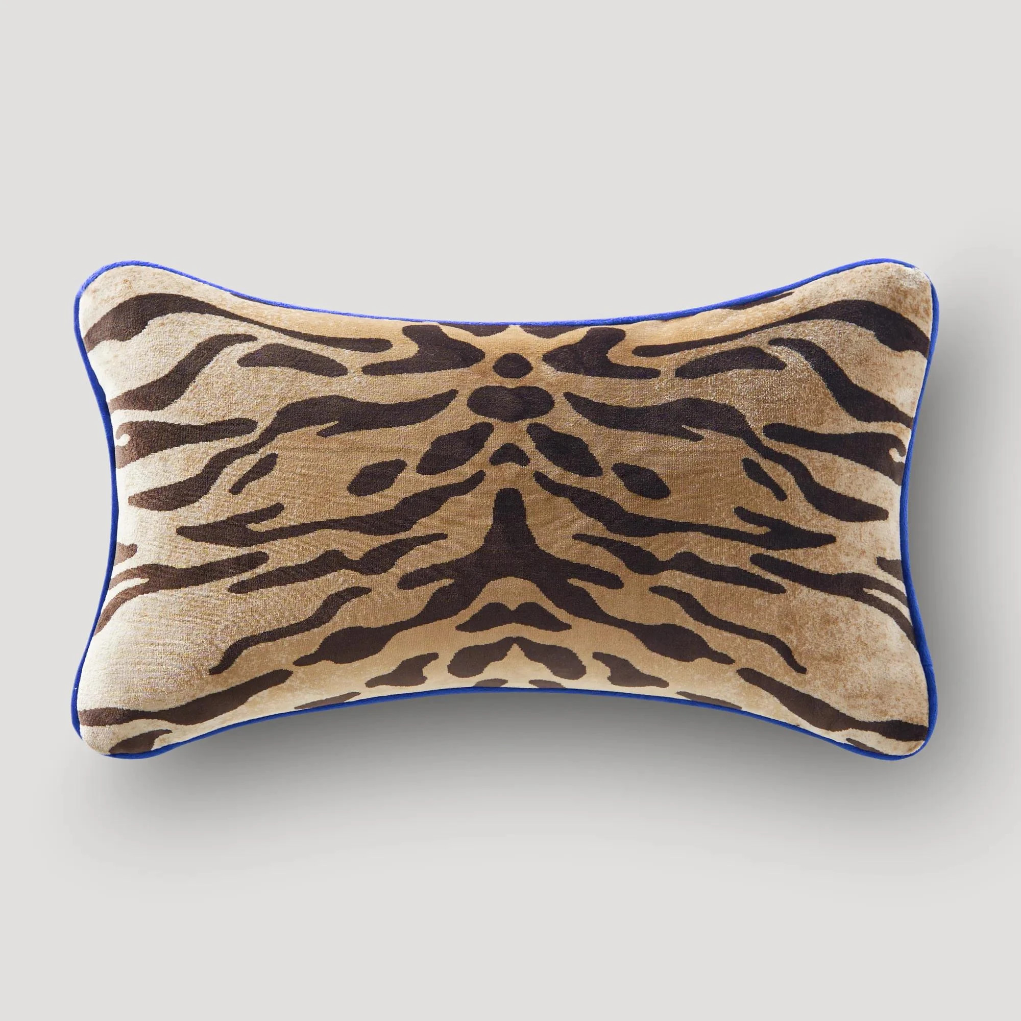 Bronze Tiger Lumbar 12" X 20" - Blue Piping | Z Gallerie