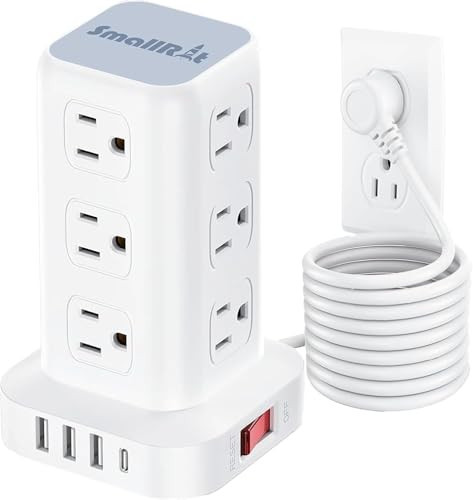 PD20W Power Strip Tower Surge Protector,16.5FT Extension Cord,Power Strip with USB 12 Outlets with 4 USB Ports (1 USB C), Flat Plug Multi Plug Outlet Extender Overload Protection for Home Office | Amazon (US)