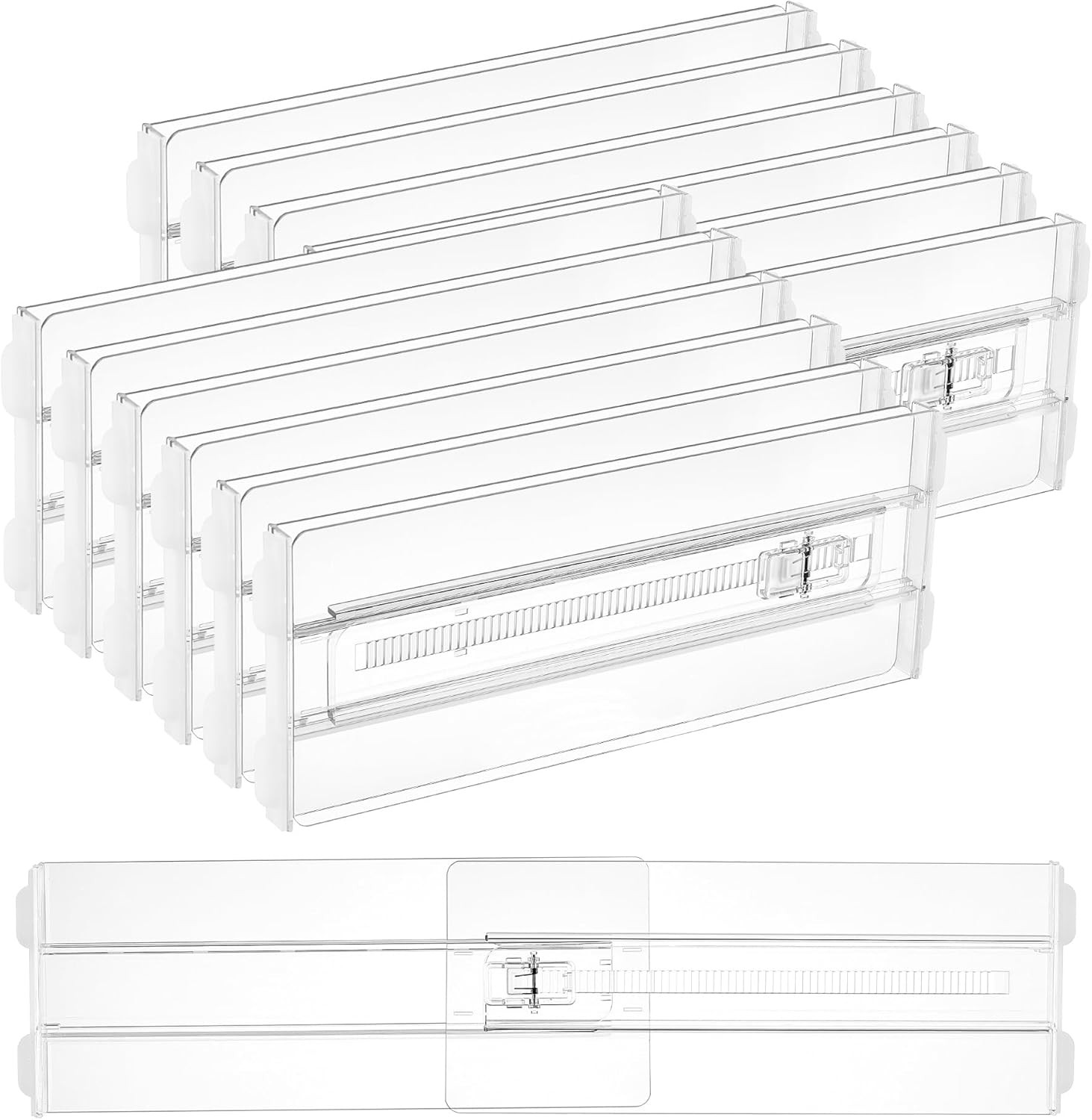 Vtopmart 12 Pack Drawer Dividers for Clothes, 4" High 10.2"-16.5" Adjustable Expandable Dresser Drawer Organizer, Clear Plastic Separators for Dresser, Baby Clothing, Underwear, Cosmetic, Toiletries | Amazon (US)
