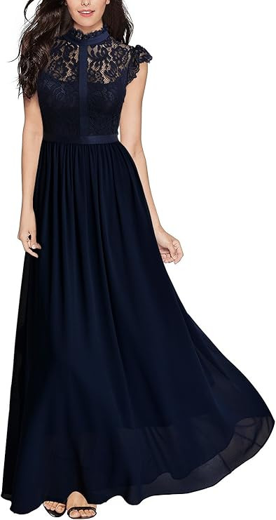 Miusol Women's Formal Floral Lace Cap Sleeve Evening Party Maxi Dress | Amazon (US)