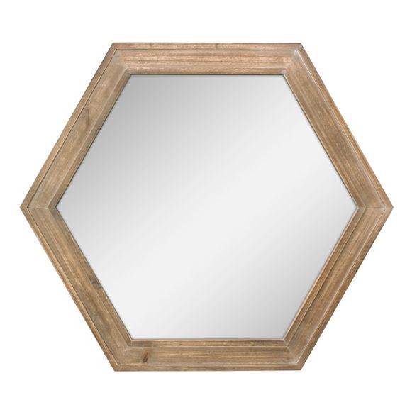 23.8" x 20.7" Wooden Hexagon Wall Mirror Brown - Stonebriar Collection | Target