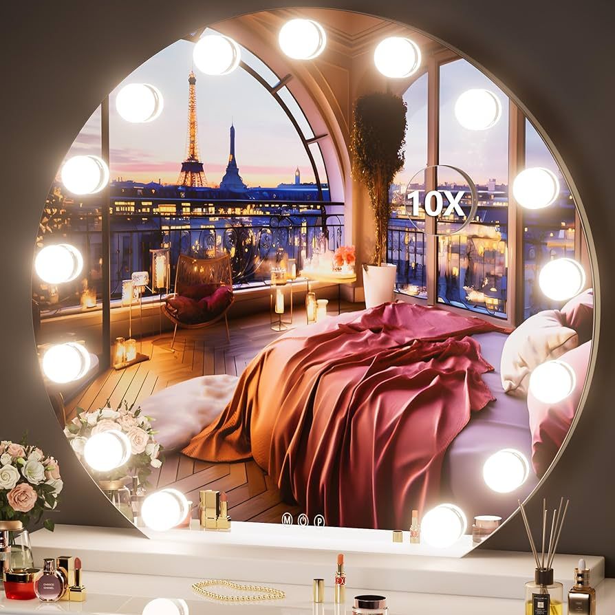 Hasipu Vanity Mirror with Lights, 32" x 28" Makeup Mirror, Hollywood Mirror with Lights, 10X Magn... | Amazon (US)
